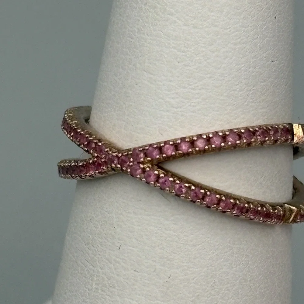 MICHAEL KORS 14K Gold Plated Sterling Silver Criss Cross Ring Size 6 Pink CZ